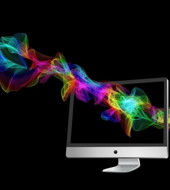 computer, monitor, waves, colorful, rainbow, rainbow colors, particles, colors, wave, abstract, nature, screen, computer screen, computer monitor, design, movement, abstract design, abstract waves